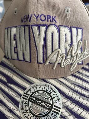 Hunter New York Embroidered Cap - Light Gray & Purple Trim